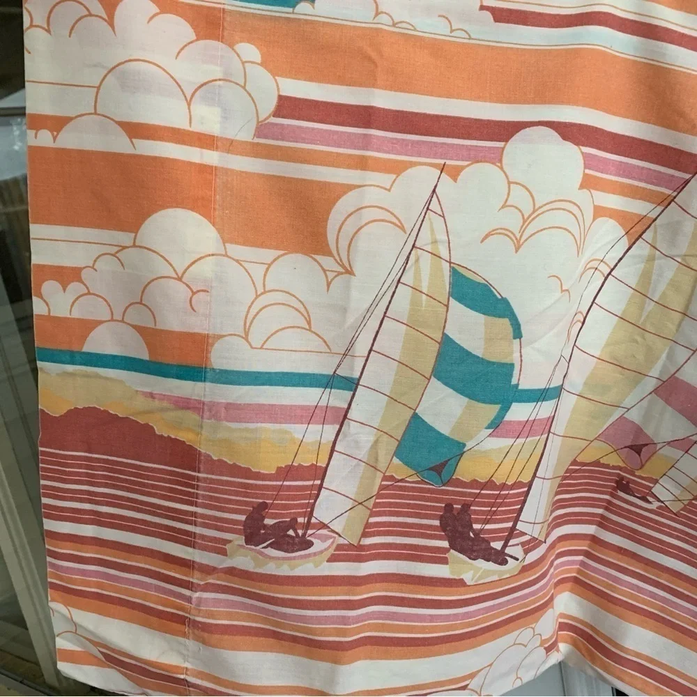 Vintage Sailboat Ocean Pillow Case 70s